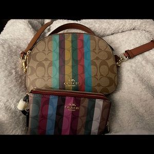 Coach Serena Satchel and Double Zip Wristlet in Signature Stripw